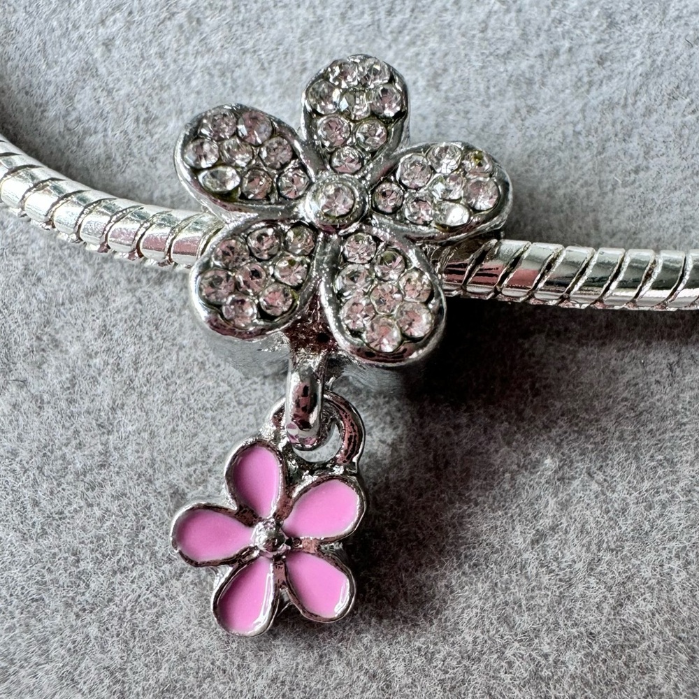 Pink Flower‎ Dangle Charm fits PANDORA
